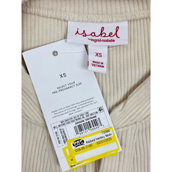 Ingrid & Isabel Maternity Cream Ribbed Henley Cropped XS Cottagecore Cozy - Picture 2 of 6